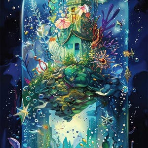Fantasy world in a bottle 4, narrow pattern keeper compatible, PDF instant digital download, counted cross stitch BW CO chart printout