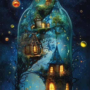 Wąski Świat fantasy w butelce 13, kompatybilny z Pattern Keeper, natychmiastowe pobieranie plików PDF, wydruk schematu haftu krzyżykowego czarno-białego CO