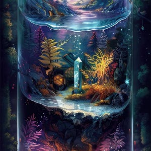 Fantasy world in a bottle 18, narrow pattern keeper compatible, PDF instant digital download, counted cross stitch BW CO chart printout