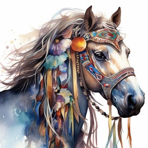 Watercolor Boho Horse 9 PDF instant digital download counted cross stitch pattern keeper compatible, color chart printout