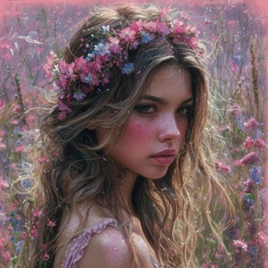 Purple Pink Enchanted Meadow 17 patroonhouder compatibele PDF instant digitale download getelde kruissteek 18 kt zwart-wit kleurenkaart afdruk