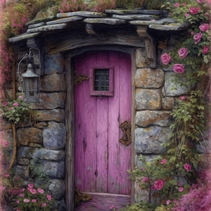 Roxo Rosa Enchanted Doorway 5 padrão keeper compatível PDF download digital instantâneo contado ponto cruz 18ct B&W impressão de gráfico de cores