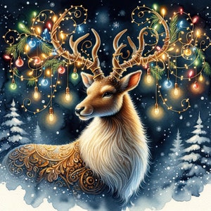 Padrão de rena de Natal noite de inverno compatível PDF download digital instantâneo ponto cruz contado 14ct P&B, impressão de gráfico de cores