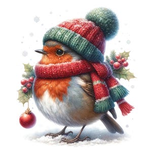 Pájaro navideño en acuarela 9, descarga digital instantánea en formato PDF, compatible con patrones de punto de cruz, impresión de carta de colores
