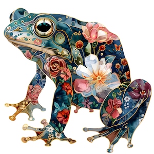 Floral Frog 1 espíritu tótem PDF descarga digital instantánea contada patrón de punto de cruz compatible, impresión de carta de colores