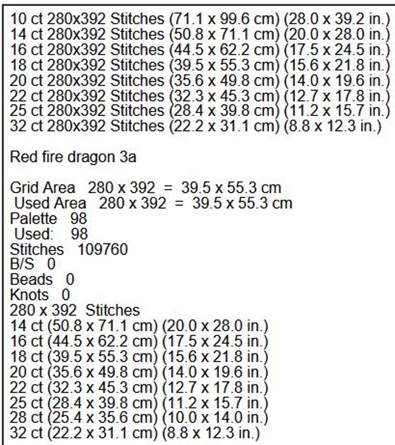 Red Fire Dragon 3a PDF Instant Digital Download Counted Cross Stitch ...