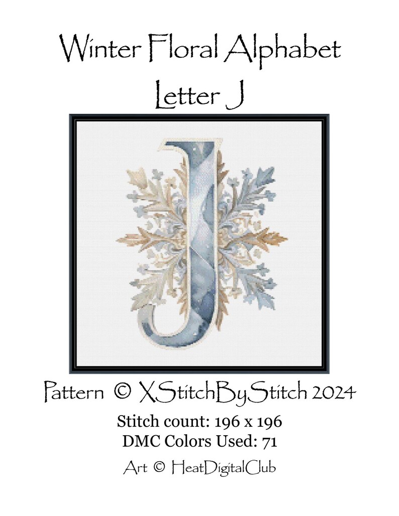 Winter Floral Alphabet Letter J, Pattern Keeper Compatible, PDF Instant ...