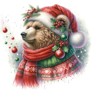 Urso de Natal em aquarela PDF download digital instantâneo padrão de ponto cruz contado compatível com 14ct BW, impressão de gráfico de cores