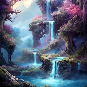 Enchanted Waterfall 13 filtered moon light PDF instant digital download counted cross stitch pattern keeper compatible, color chart printout