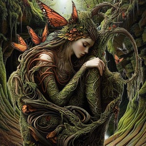 Earth Keepers 9 dryad fe-fe, kompatibel med stora mönster, PDF direkt digital nedladdning, räknade korsstygn BW CO-diagram utskrifter