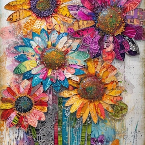 patchwork flowers, boho pattern keeper compatible, PDF instant digital download, counted cross stitch chart printout