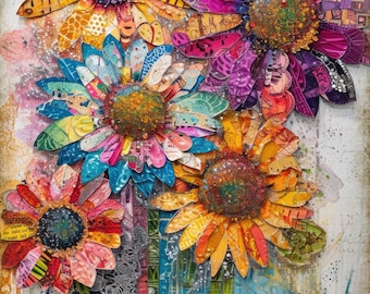 Flores de patchwork, compatible con el gestor de patrones boho, descarga digital instantánea en PDF, impresión de gráficos de punto de cruz contado.