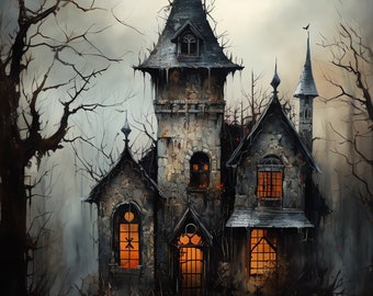 Whimsical Spooky house Halloween scene 20 PDF instant digital download counted cross stitch pattern keeper compatible chart