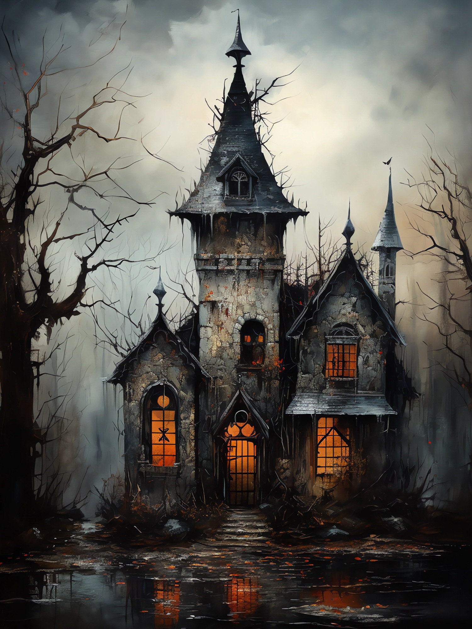 Whimsical Spooky House Halloween Scene 20 PDF Instant Digital