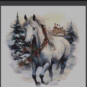 Watercolor Christmas White Horse Pattern PDF Instant Digital - Etsy
