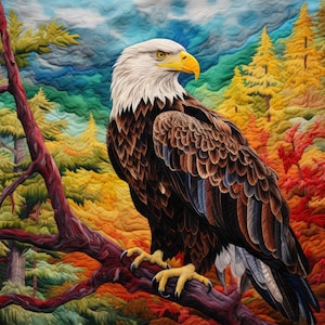 Weißkopfseeadler 19 gehockt, Tiergeist-Totem PDF sofortiger digitaler Download Kreuzstichmuster keeper kompatibel, Ausdruck der Farbkarte
