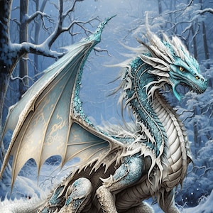 Dragón del bosque verde agua, compatible con Pattern Keeper, descarga digital instantánea en PDF, impresiones de gráficos de punto de cruz BW CO contados