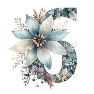 Número floral de inverno 6 padrão de tamanho grande contado ponto cruz PDF download digital instantâneo 14ct 18ct impressão de padrão de cores BW