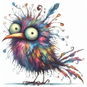 frazzled rainbow bird 1, pattern keeper compatible, PDF digital download, counted cross stitch, BW CO chart printout