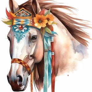 Watercolor Boho Horse 4 PDF instant digital download counted cross stitch pattern keeper compatible, color chart printout