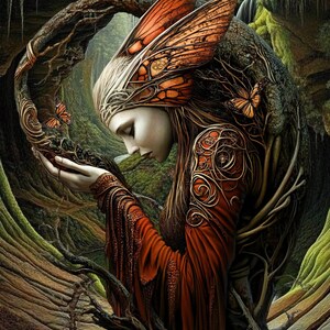 Earth Keepers 21 dryad fe-fe, kompatibel med stora mönster, PDF direkt digital nedladdning, räknade korsstygn BW CO-diagram utskrifter