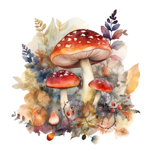 Padrão de cogumelo venenoso de floresta de fadas aquarela compatível com PDF download digital instantâneo ponto cruz contado 18ct impressão colorida BW