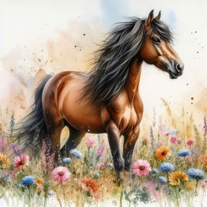 Cavalo em flores silvestres 1 PDF download digital instantâneo padrão de ponto cruz contado compatível com suporte, impressão de gráfico de cores
