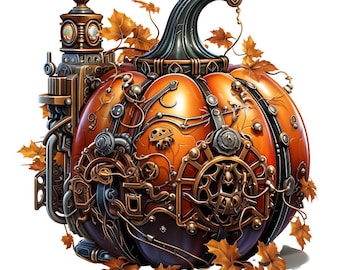 Steampunk Halloween pumpkin pattern keeper compatible PDF instant digital download counted cross stitch 14ct B&W color chart printout