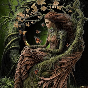 Earth Keepers 3 dryad fe-fe, kompatibel med stora mönster, PDF direkt digital nedladdning, räknade korsstygn BW CO-diagram utskrifter