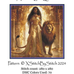 African Lion Queen, pattern keeper compatible, PDF instant digital download, counted cross stitch BW CO chart printouts image 2