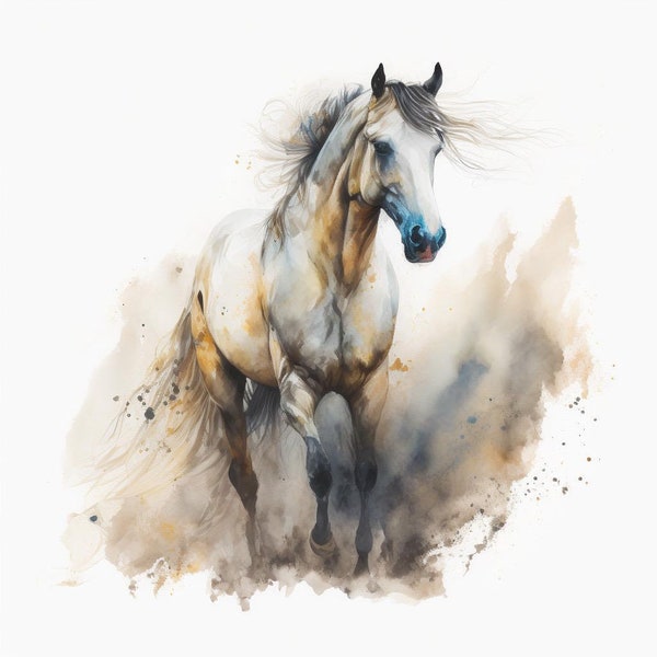 Watercolor trotting pale horse digital instant download counted cross stitch PDF 14ct 18ct black and white color pattern printout wall art