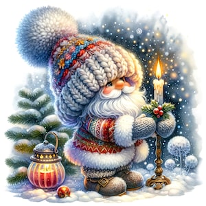 Aquarela Natal gnomo PDF download digital instantâneo padrão de ponto cruz contado compatível com 14ct BW, impressão de cartela de cores