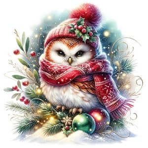 Kerstuil winter nacht patroonhouder compatibele pdf instant digitale download getelde kruissteek 14 kt zwart-wit, afdruk kleurenkaart