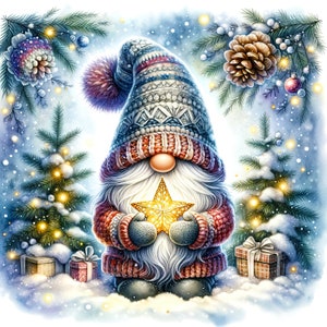 Aquarela gnome de natal pdf download digital instantâneo contado ponto cruz padrão keeper compatível 14ct bw, impressão de gráfico de cores