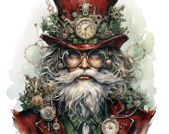 Steampunk Santa pattern keeper compatible PDF instant digital download counted cross stitch 14ct B&W, color chart printout