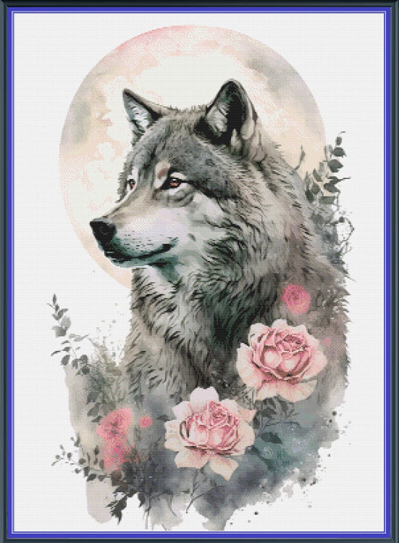 Watercolor Wolf and Roses 1 Totem PDF Instant Digital Download Counted ...