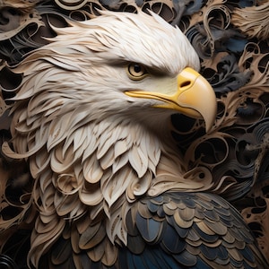 holzgeschnitzter Weißkopfseeadler mit 16 Mustern Wärterkompatibel PDF sofort digitaler Download Kreuzstich schwarzweiß, Farbkarte Ausdruck