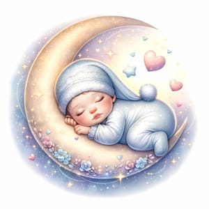 Patrón de arte infantil "Luna de bebé durmiendo" (8 unidades), compatible con PDF, descarga digital instantánea, gráfico de punto de cruz contado para imprimir