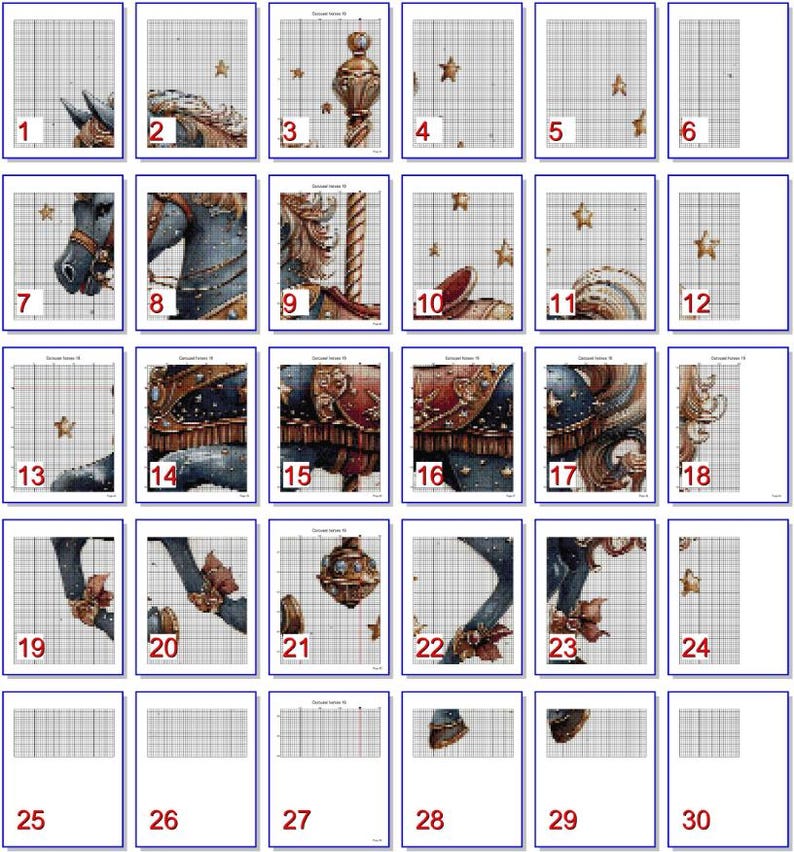 Carousel Horses 16 PDF Instant Digital Download Counted Cross Stitch ...