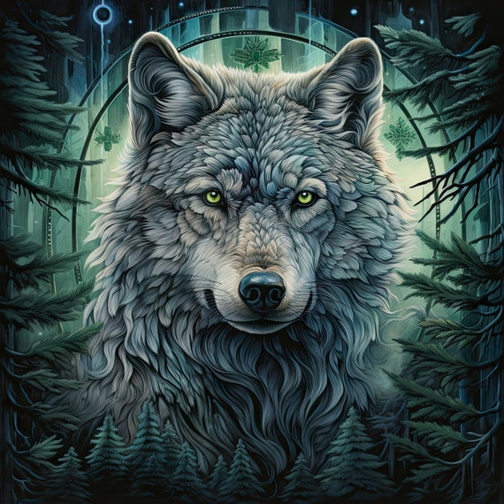 Watercolor Timber wolf totem PDF instant digital download counted cross stitch pattern keeper compatible 14ct BW, color chart printout