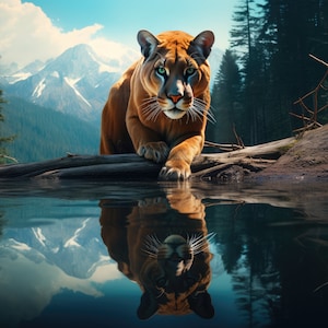 Berglöwe reflektiert Geist Totem PDF sofortiger digitaler Download Kreuzstichmuster Halter kompatibel, Farbkarte Ausdruck