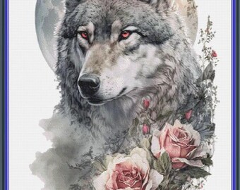 Watercolor Wolf and Roses 2 Totem PDF Instant Digital Download