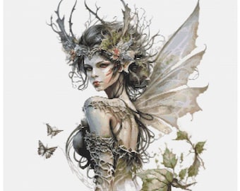 Fairy magic, dryad fae faerie pattern keeper compatible PDF instant digital download counted cross stitch 18ct BW color printout