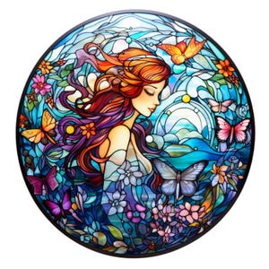 Patrón de punto de cruz contado de mujer en un jardín con ventana circular, compatible con PDF, descarga digital instantánea, gráfico para imprimir