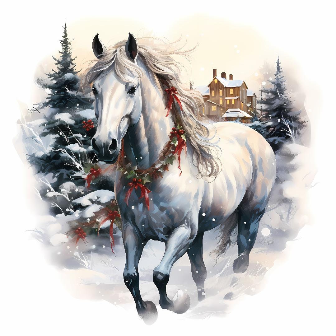 Watercolor Christmas White Horse Pattern Keeper Compatible PDF Instant ...