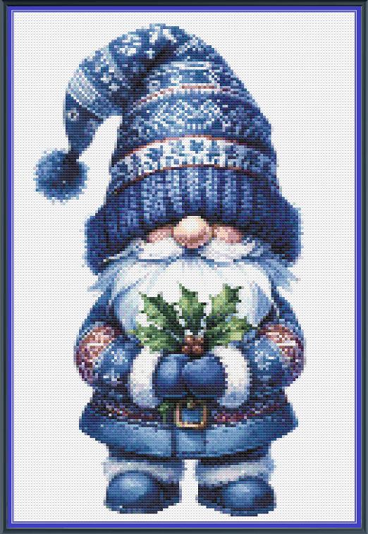 Small Pattern 7 Blue Christmas Gnome Holly Sprig With Berries PDF