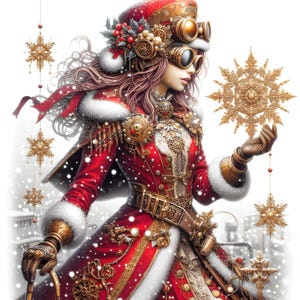 Steampunk kerstmeisje sneeuwvlokken 5, compatibel met patroonhouder, pdf instant digitale download getelde kruissteek, afdruk kleurenkaart