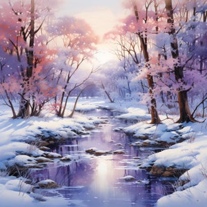 Paisagem de inverno em aquarela, 20 padrões compatíveis com PDF, download digital instantâneo, ponto cruz contado, 18ct, impressão de gráfico de cores em preto e branco