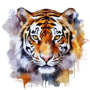 Tigre em aquarela 5, totem de felino grande, compatível com o Pattern Keeper, download digital instantâneo em PDF, gráfico de ponto cruz para impressão.