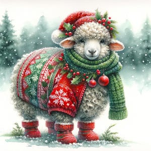 Ovelhas de Natal em aquarela 8, download digital instantâneo em PDF, padrão de ponto cruz contado compatível com keeper, 14 ct BW, impressão de cartela de cores